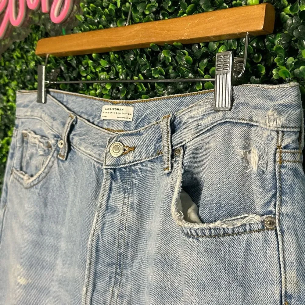 Zara Woman Distressed Ripped Denim 100% Cotton Jeans Sz 10